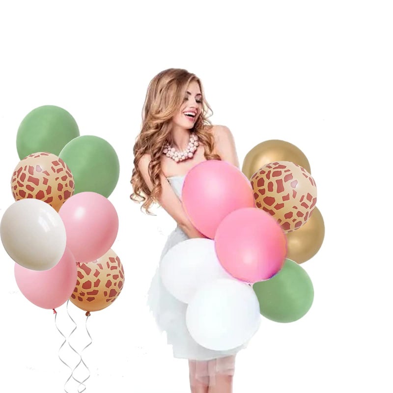 Finypa 80Pcs Jungle Safari Balloons Party Balloons set Animal Printed Pink Sage Green Balloons Wild One Giraffe Leopard Safari Baby Shower Decorations for Girl Birthday Party Supplies - Image 4
